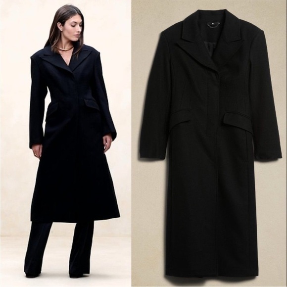 NWT! Banana Republic Black Isola Melton Hourglass Topcoat 🔹💫 - Picture 8 of 11